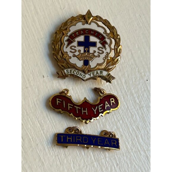 "Little's System Cross & Crown "1 ST CONG'L"  Pn 1/20 9KT Gold Plated Enamel - Picture 2 of 7